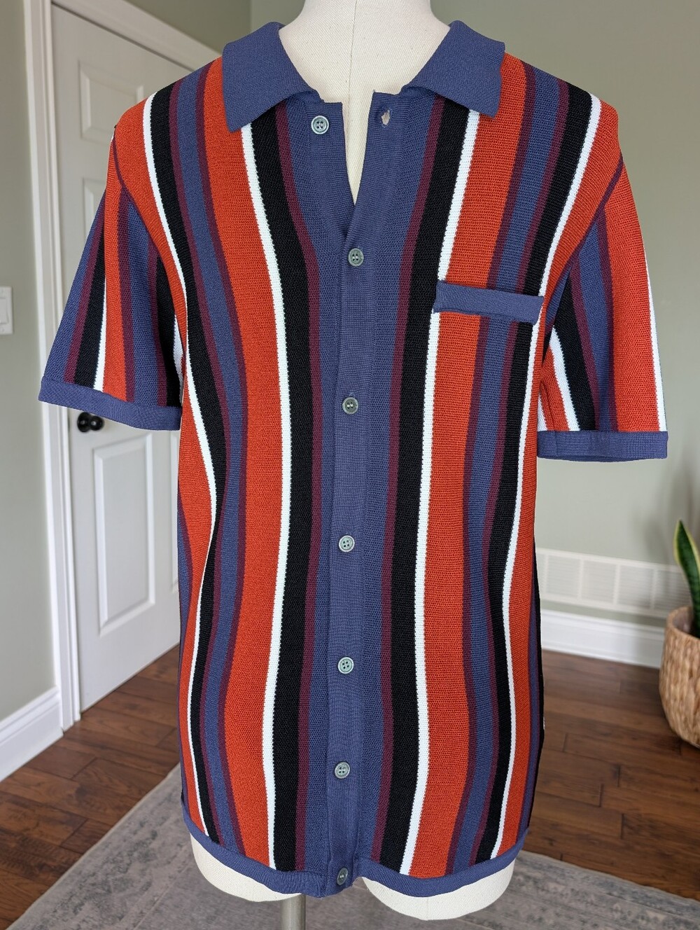 PJ Paul Jones Striped Knit Polo Shirt Retro Button Front Size Small NWOT